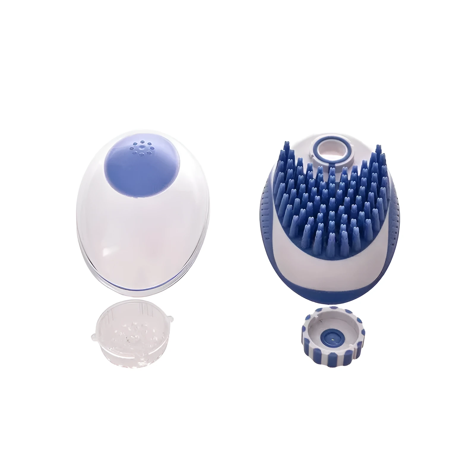 Silicone pet bath brush in blue with liquid storage compartment for cats and dogs