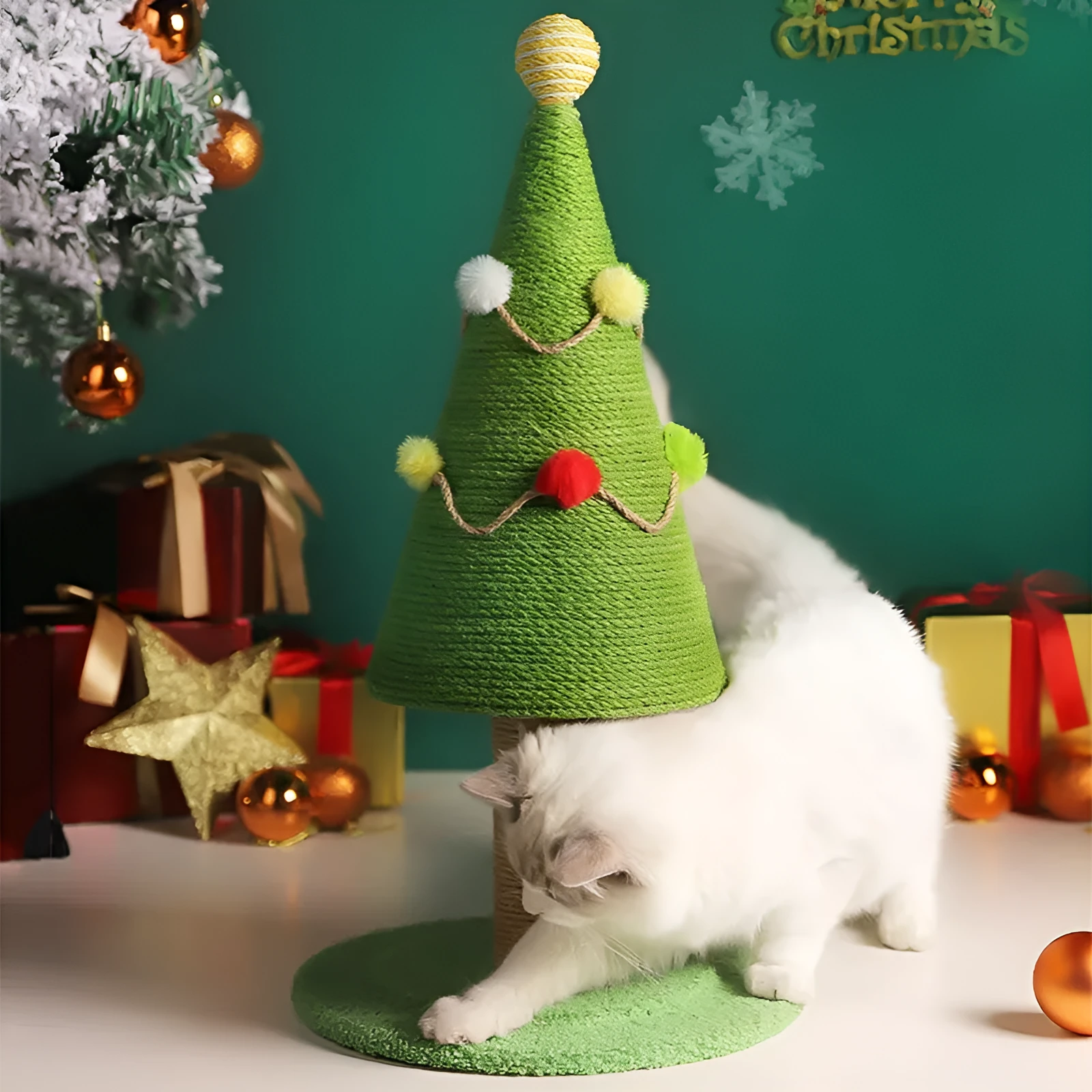 Christmas Minimalist Cat Climbing Frame, sisal, wear resistant, Christmas tree colour, fashion simple style