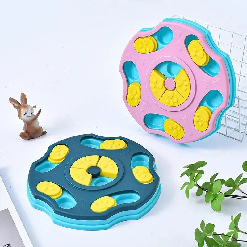 Blue interactive dog puzzle feeder toy for aggressive chewers with treat-dispensing design