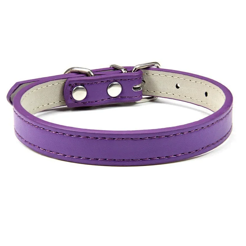 Pet PU leather collar in beige Napa pattern with wire buckle, available in multiple colours and sizes XXS to XL