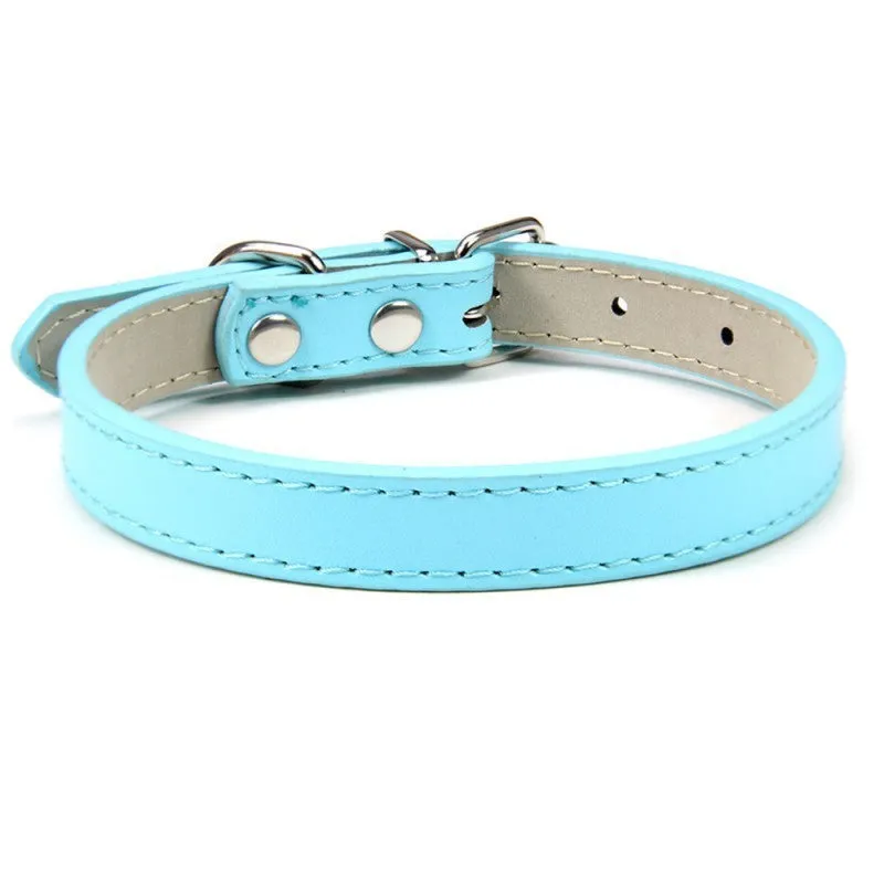 Pet PU leather collar in beige Napa pattern with wire buckle, available in multiple colours and sizes XXS to XL