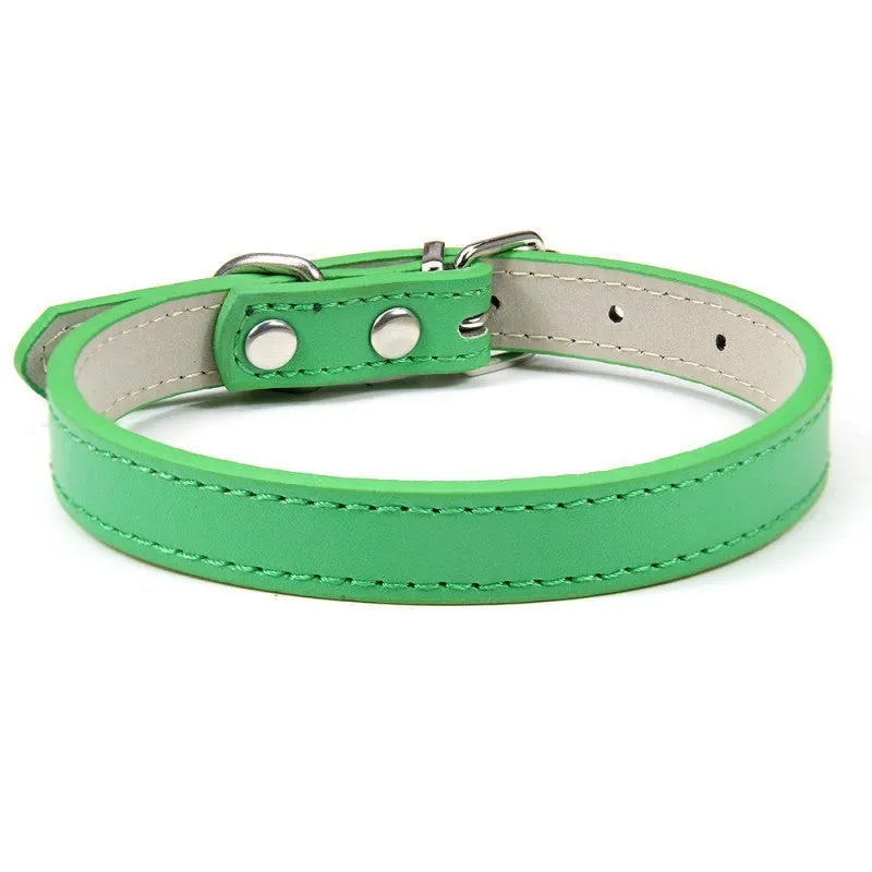 Pet PU leather collar in beige Napa pattern with wire buckle, available in multiple colours and sizes XXS to XL