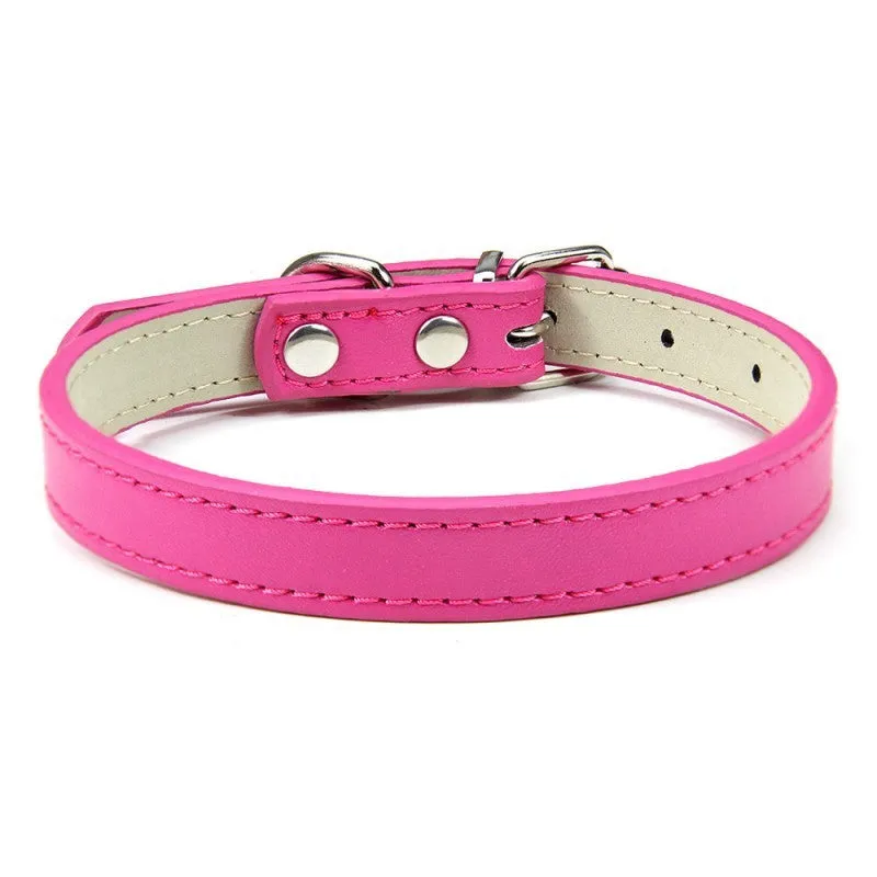 Pet PU leather collar in beige Napa pattern with wire buckle, available in multiple colours and sizes XXS to XL