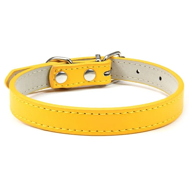 Pet PU leather collar in beige Napa pattern with wire buckle, available in multiple colours and sizes XXS to XL