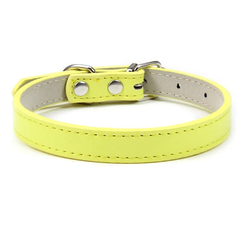 Pet PU leather collar in beige Napa pattern with wire buckle, available in multiple colours and sizes XXS to XL