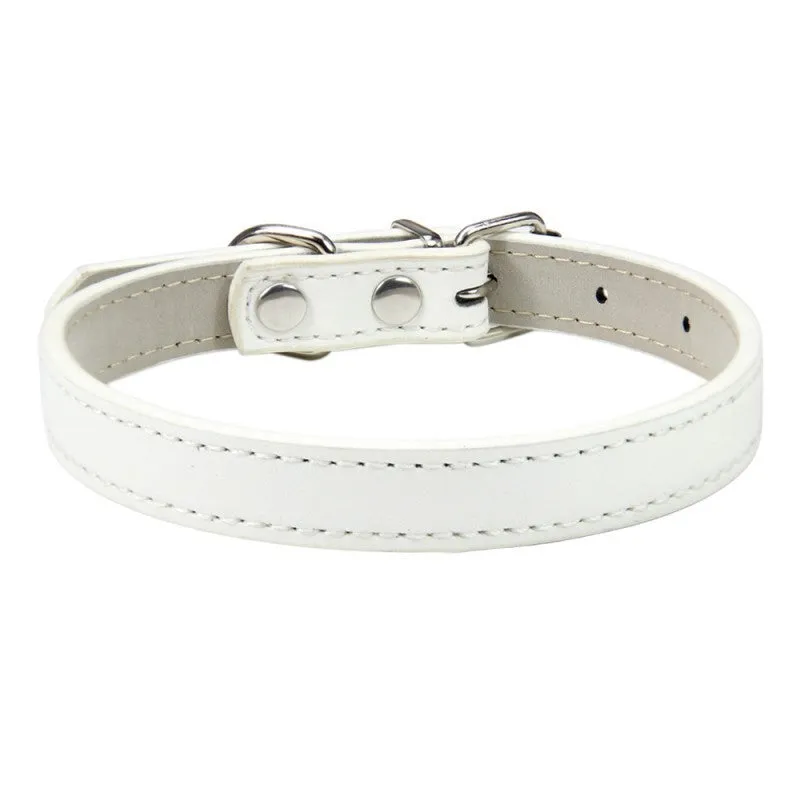 Pet PU leather collar in beige Napa pattern with wire buckle, available in multiple colours and sizes XXS to XL