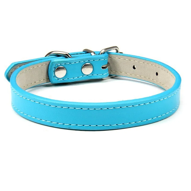 Pet PU leather collar in beige Napa pattern with wire buckle, available in multiple colours and sizes XXS to XL