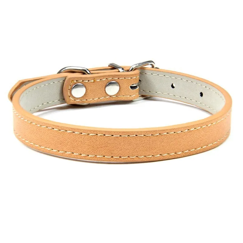 Pet PU leather collar in beige Napa pattern with wire buckle, available in multiple colours and sizes XXS to XL