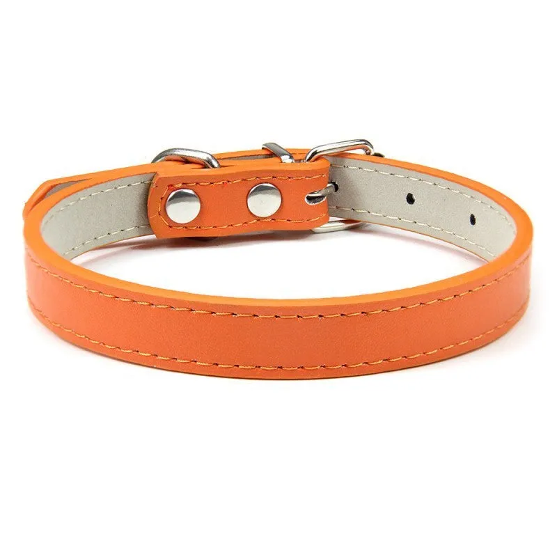 Pet PU leather collar in beige Napa pattern with wire buckle, available in multiple colours and sizes XXS to XL