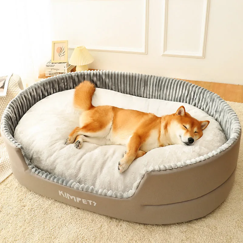 Washable double-sided pet kennel with PP cotton cushion in gray, coffee, and green for dogs and cats