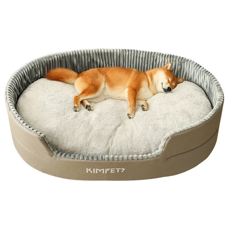 Washable double-sided pet kennel with PP cotton cushion in gray, coffee, and green for dogs and cats