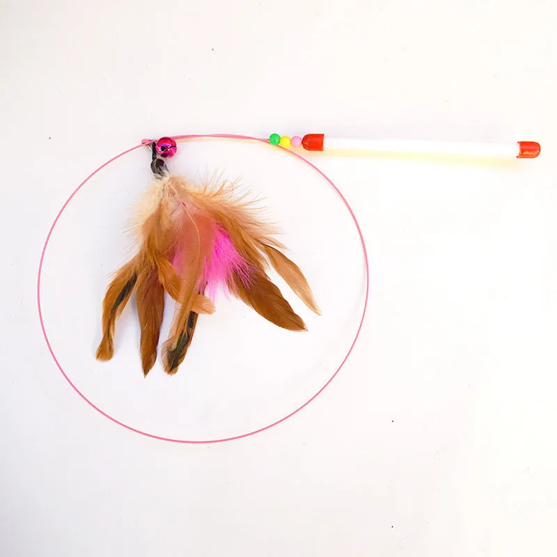 Pet cat toy set with cat stick mouse and sisal ball in multicolor random assortment for indoor cats.