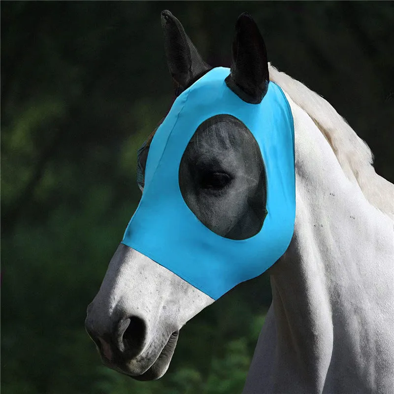 Lycra horse fly mask with ears in check pattern available in multiple colours for UV sun protection