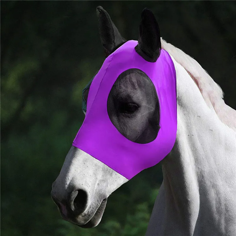 Lycra horse fly mask with ears in check pattern available in multiple colours for UV sun protection