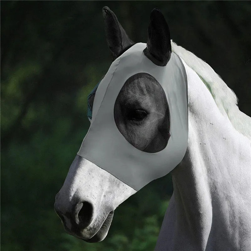 Lycra horse fly mask with ears in check pattern available in multiple colours for UV sun protection