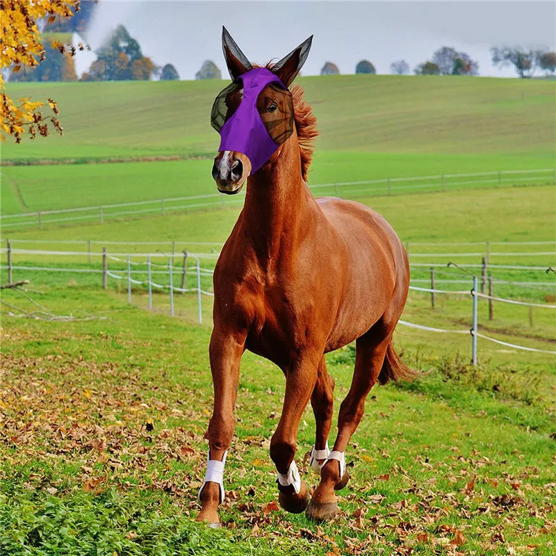 Lycra horse fly mask with ears in check pattern available in multiple colours for UV sun protection