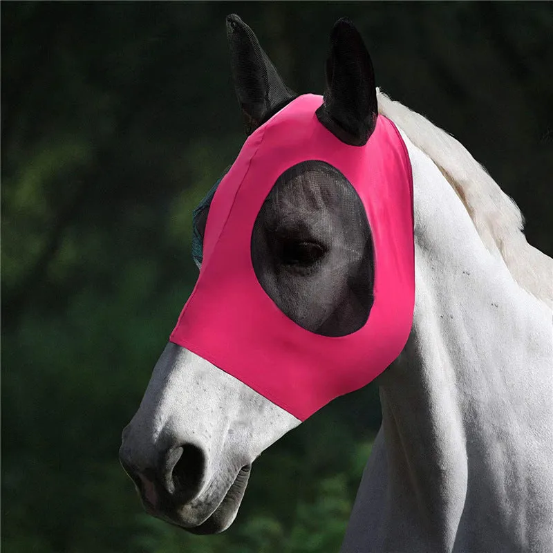 Lycra horse fly mask with ears in check pattern available in multiple colours for UV sun protection