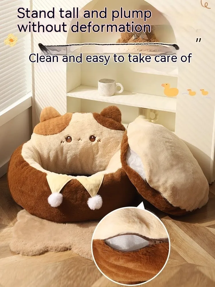 Cat nest winter pet bed medium three flowers hug warm deep sleep nest polyester PP cotton