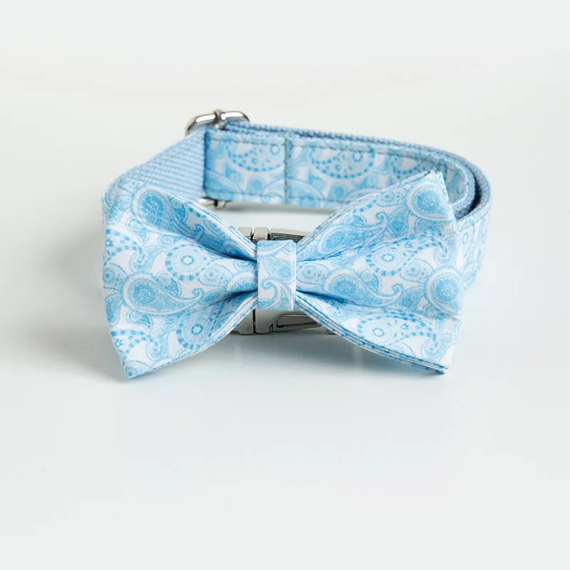 Paisley polyester dog collar with zinc alloy buckle and lettering on a white background.