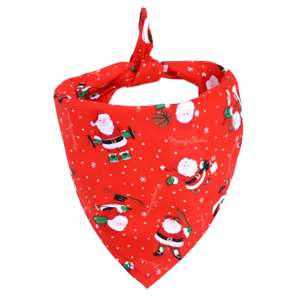 Cotton triangle pet scarf bib in Christmas Stripes pattern, 45x45x65cm, 46cm neck fit, 17g weight