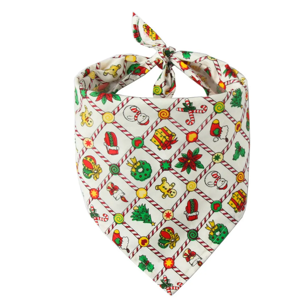 Cotton triangle pet scarf bib in Christmas Stripes pattern, 45x45x65cm, 46cm neck fit, 17g weight