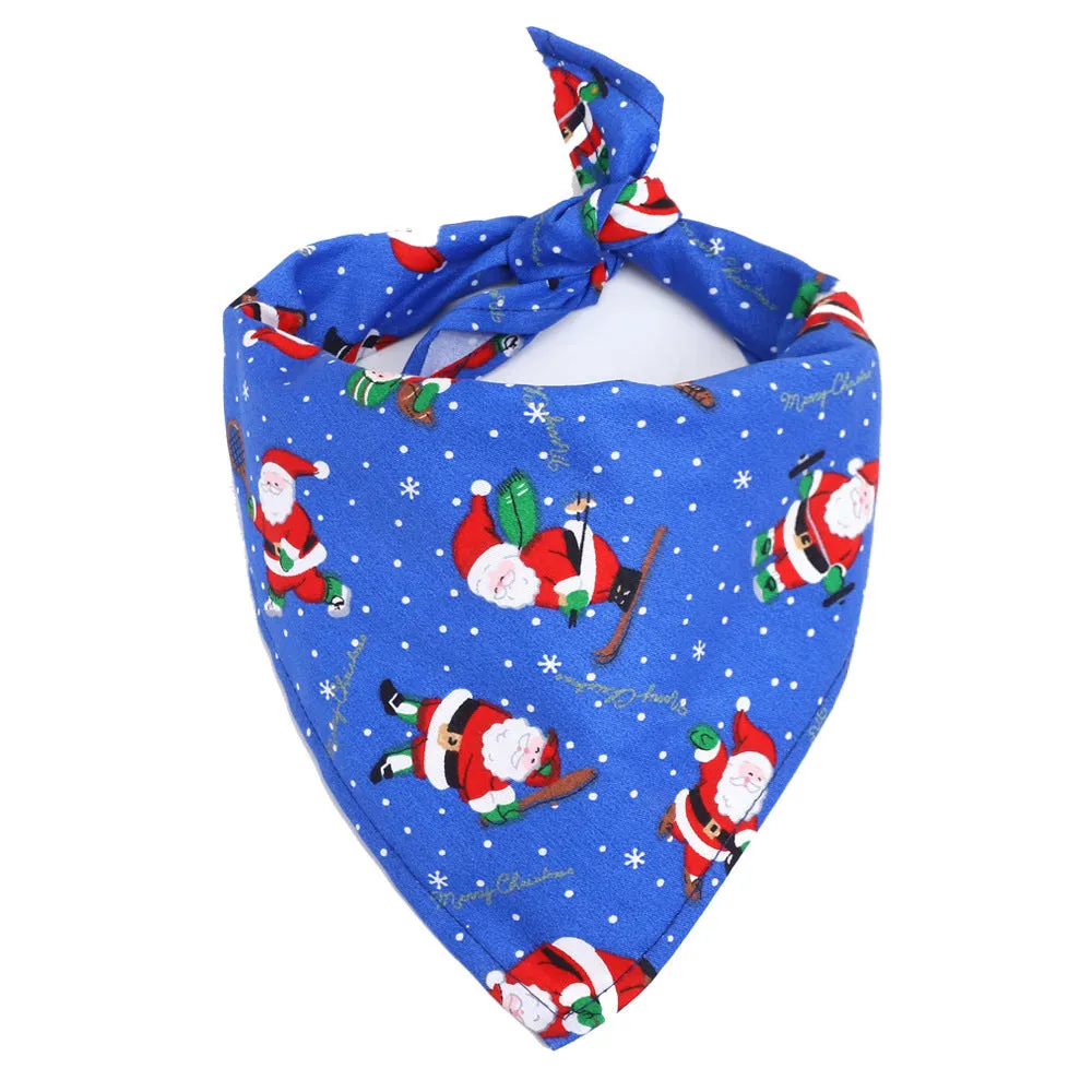 Cotton triangle pet scarf bib in Christmas Stripes pattern, 45x45x65cm, 46cm neck fit, 17g weight