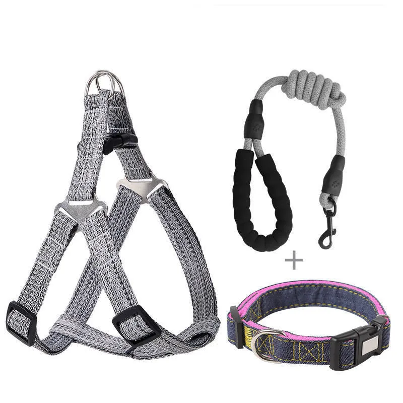 Pet Parkway explosion-proof retractable dog traction rope with chest back in blue for small to extra large dogs