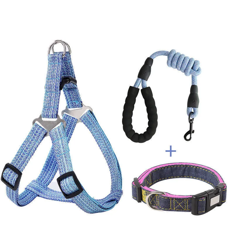 Pet Parkway explosion-proof retractable dog traction rope with chest back in blue for small to extra large dogs