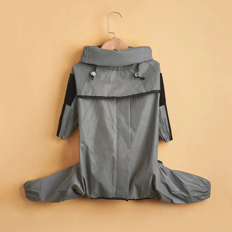 Silver reflective four-legged large dog raincoat made of PU coated polyester