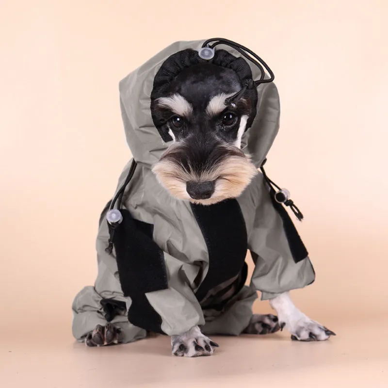 Silver reflective four-legged large dog raincoat made of PU coated polyester