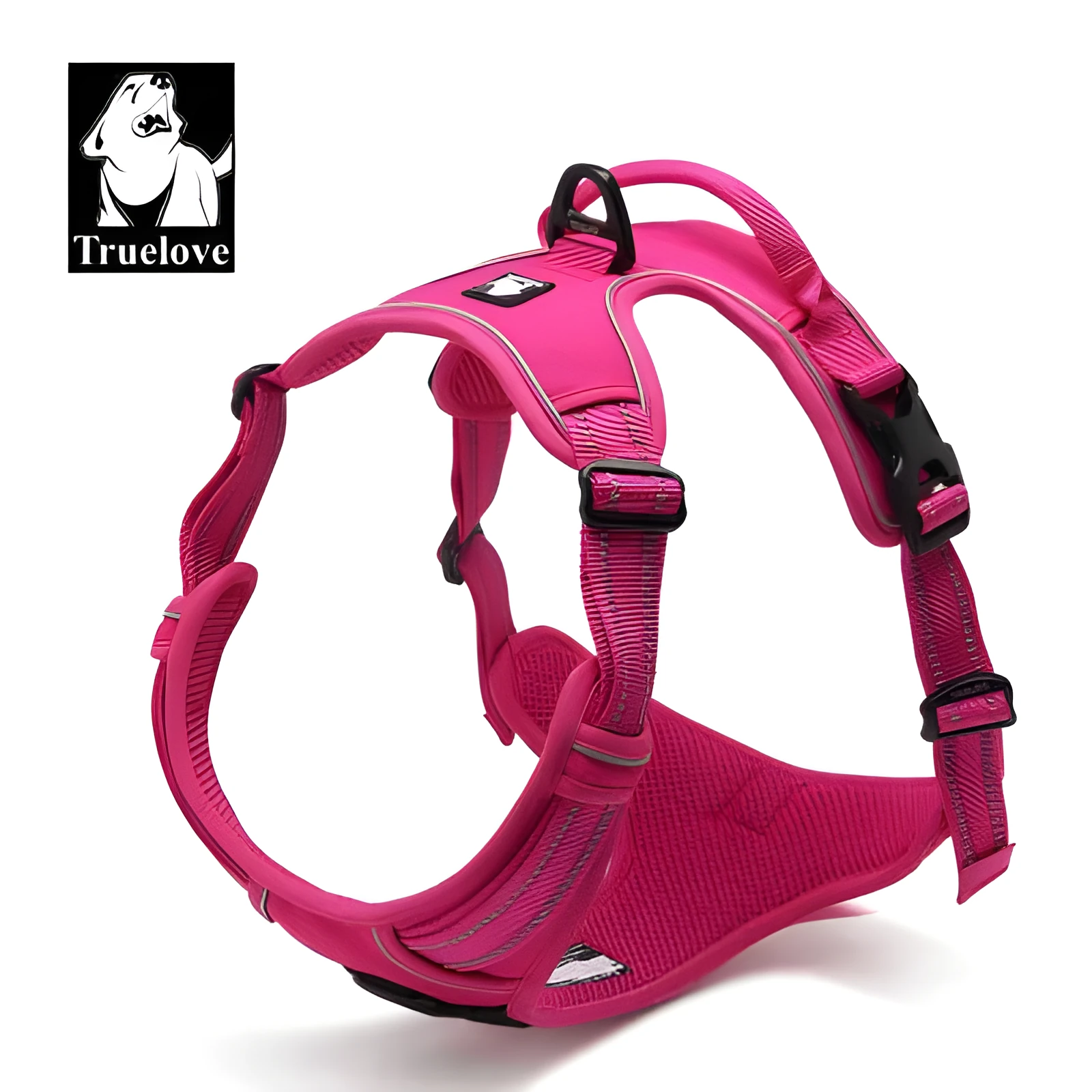 Truelove padded reflective nylon dog harness with front and back clips, orange colour