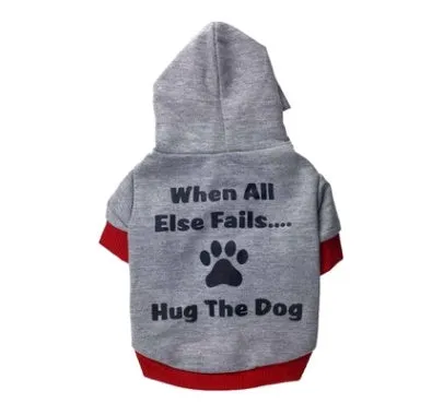 Cotton printed Hug The Dog t-shirt for dogs with hat design in hemp gray black side