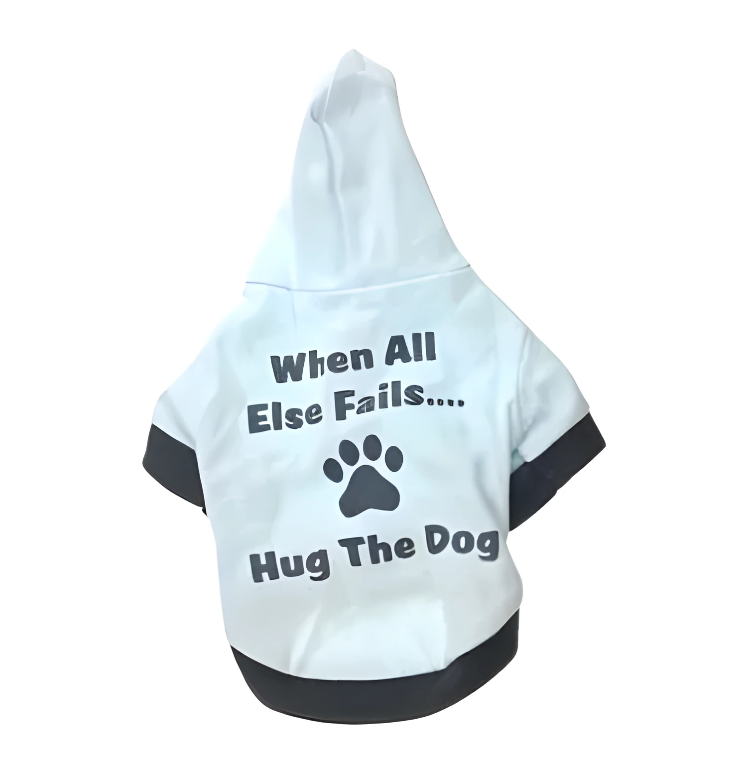 Cotton printed Hug The Dog t-shirt for dogs with hat design in hemp gray black side