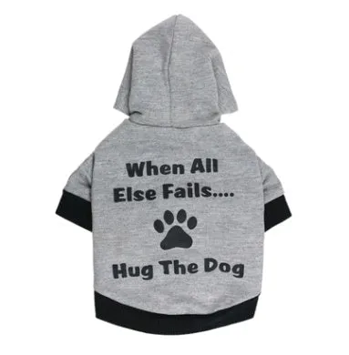 Cotton printed Hug The Dog t-shirt for dogs with hat design in hemp gray black side