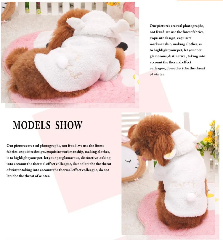 White pet sheep costume down jacket style for dogs on white background