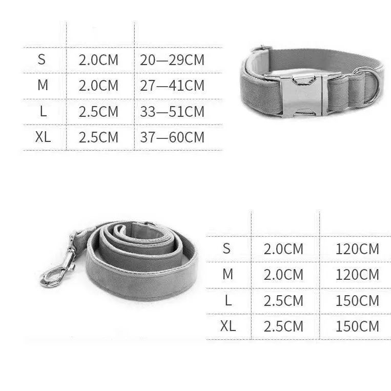 Silver grey polyester dog leash and collar set with alloy carabiner and bow detail on wooden floor