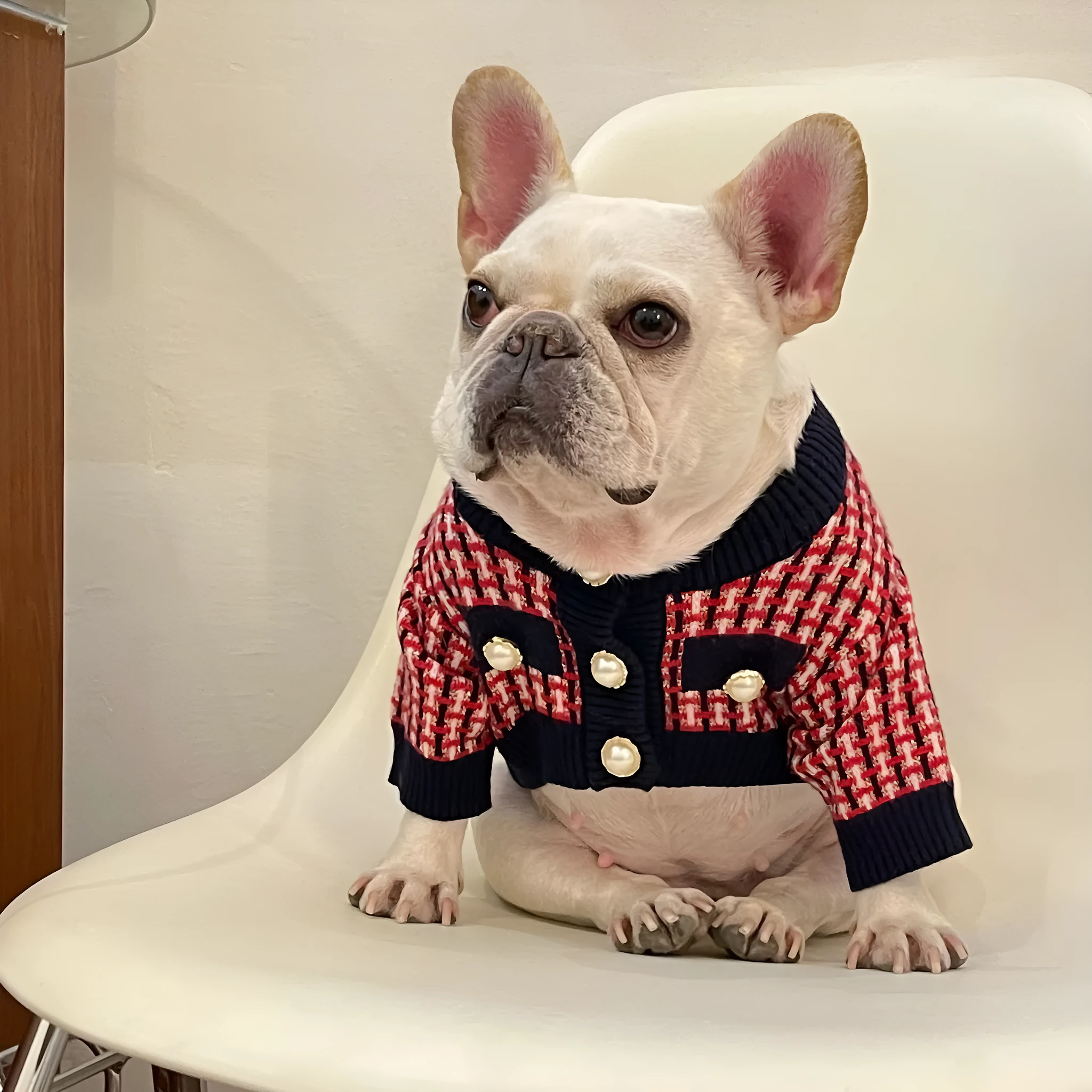 Red wool winter dog sweater with cute print for small and large dogs