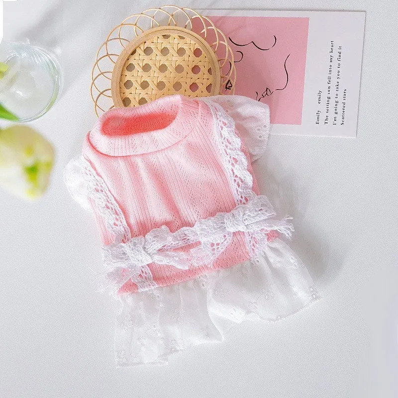 Cute mesh strawberry strap dog dress in pink strawberry colour, sweat cloth material
