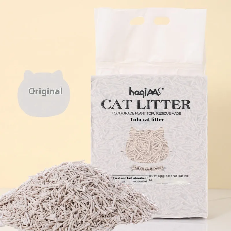 Original Tofu Cat Litter 6L Green Tea scent in a bag with green leaf design, plant-based clumping cat litter
