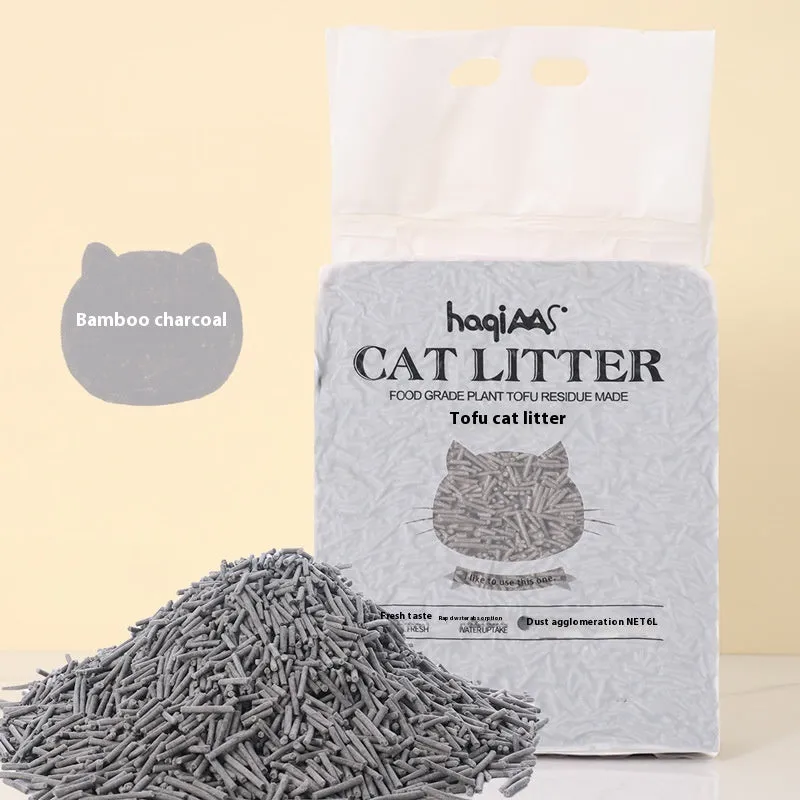 Original Tofu Cat Litter 6L Green Tea scent in a bag with green leaf design, plant-based clumping cat litter