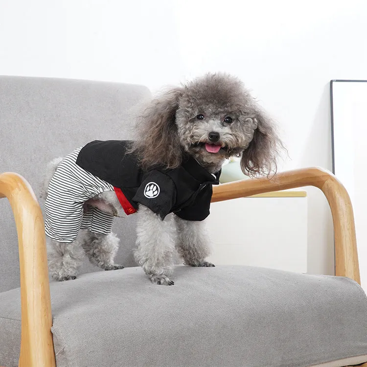 Thin cotton dog clothes for poodles in skirt and four-foot pants styles, shown in S, M, L, XL sizes.