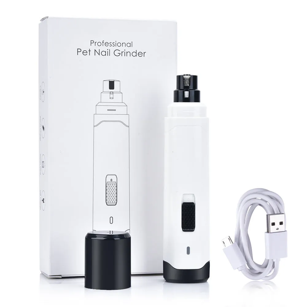 Blue plastic pet nail polisher with USB cable, dual speed 7000/8000 rpm for cats and dogs, compact size 17 cm box