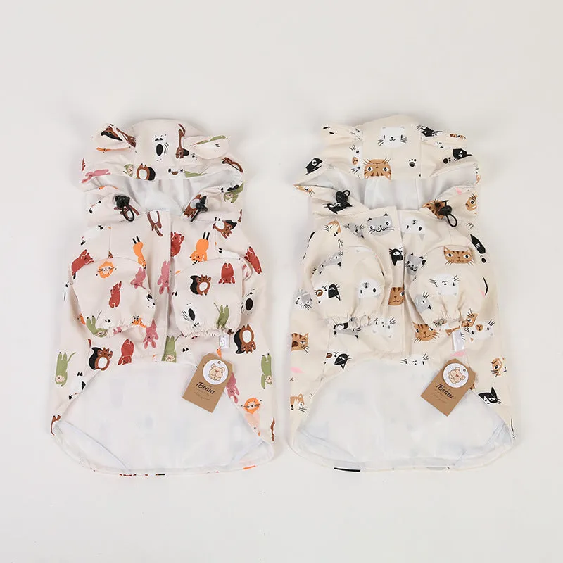 Beige cartoon design dog raincoat waterproof PU material pet clothing
