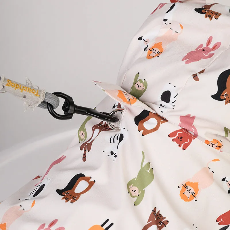 Beige cartoon design dog raincoat waterproof PU material pet clothing