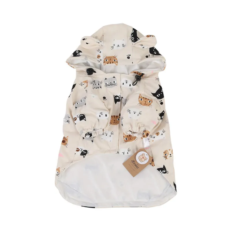 Beige cartoon design dog raincoat waterproof PU material pet clothing