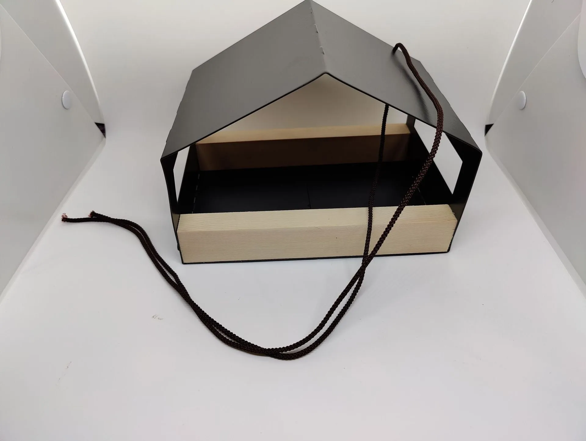 Black square geometry hanging bird feeder made from iron metal for outdoor garden decoration