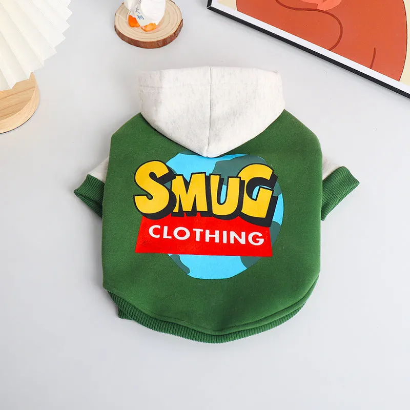 Green branded cotton dog jumper for medium to large dogs in autumn and winter.