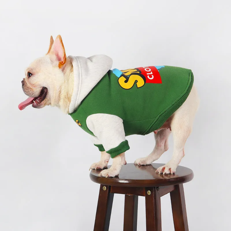 Green branded cotton dog jumper for medium to large dogs in autumn and winter.