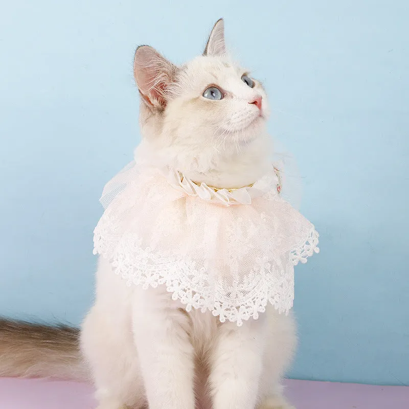 Lace gauze cat collar scarf bib in pink with embroidery for princess style accessory.