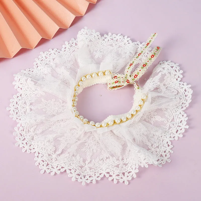 Lace gauze cat collar scarf bib in pink with embroidery for princess style accessory.